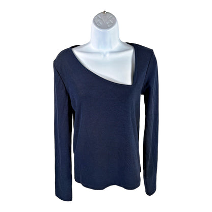 NEW Zara Women’s Navy Blue Micro Ribbed Long Sleeve Asymmetric Neck Knit Top - L