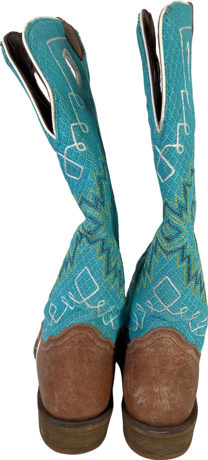 Nocona Women’s Blue Embroidered Fabric & Leather Cowgirl Western Boots - 9