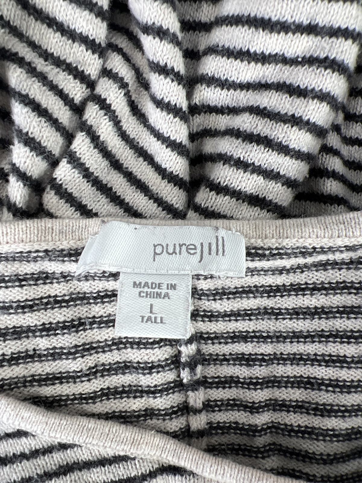 Pure Jill Women’s Gray/Beige Striped Long Sleeve Sweater - L Tall