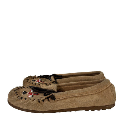 Minnetonka Kids Unisex Tan Suede Beaded Thunderbird Moccasins - 3