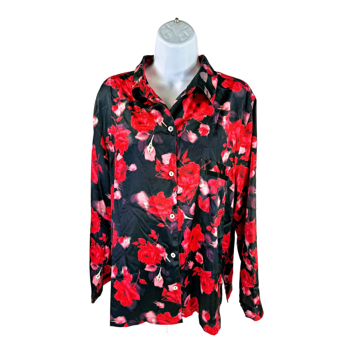 Victoria’s Secret Women’s Black/Red Floral Button Up Pajama Set - L