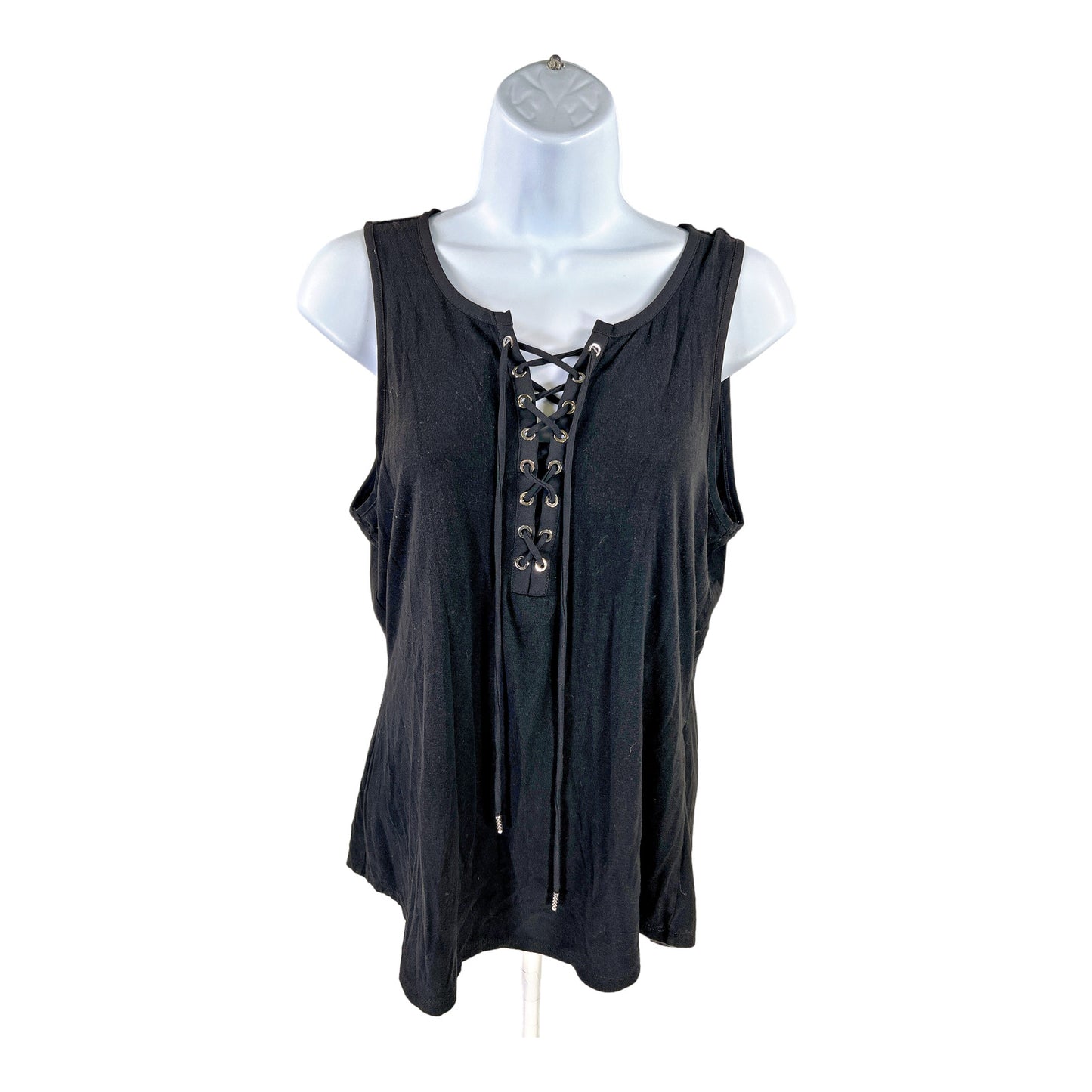 White House Black Market Women’s Black Lace Up Tank Top - M