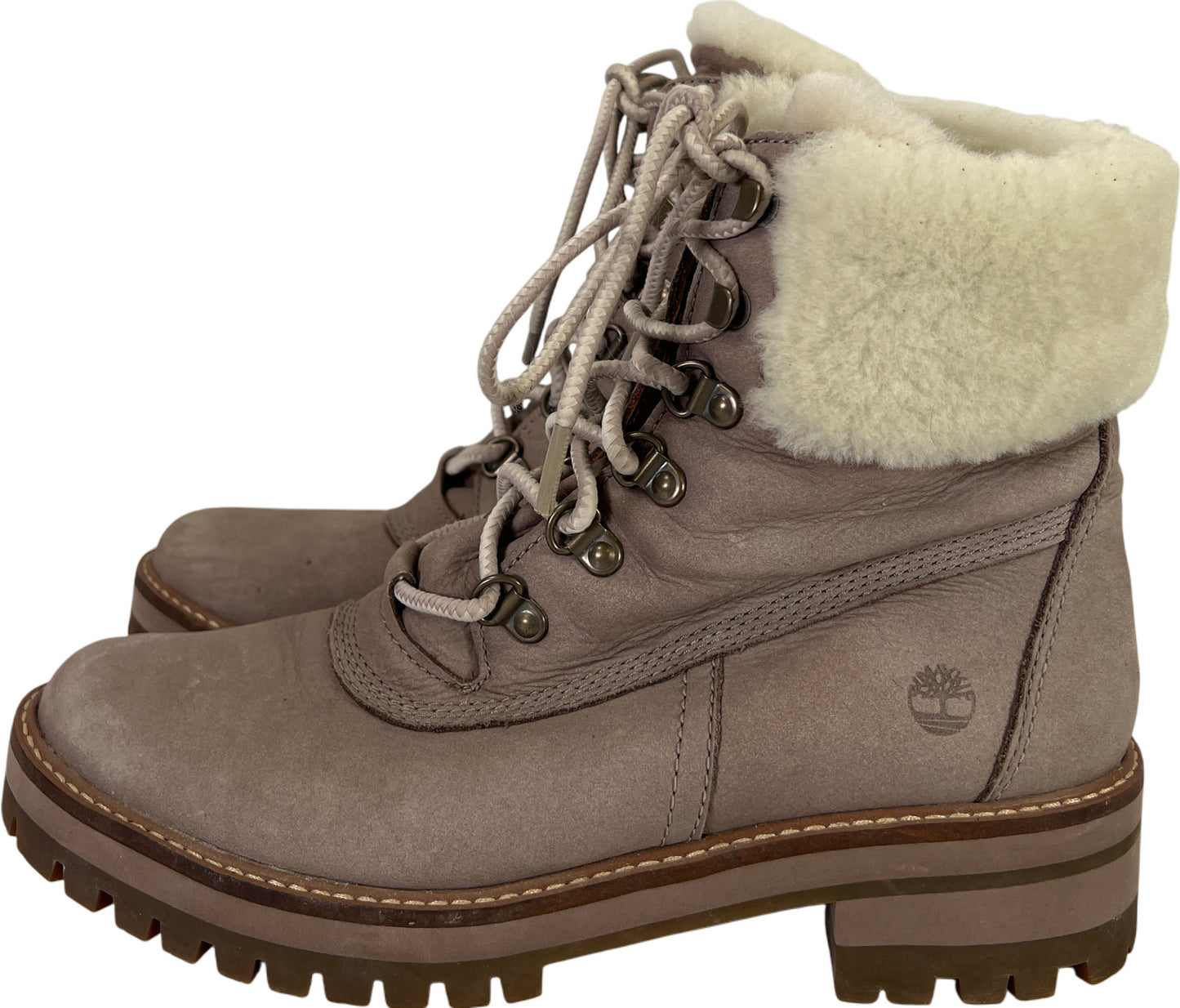 Timberland Women’s Gray Courmayeur Valley Faux Fur Trim Combat Boots - 8.5