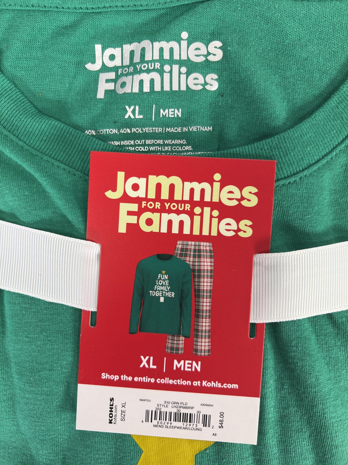 NEW Jammies for Your Families Men’s Green Holiday 2 Piece Pajama Set - XL