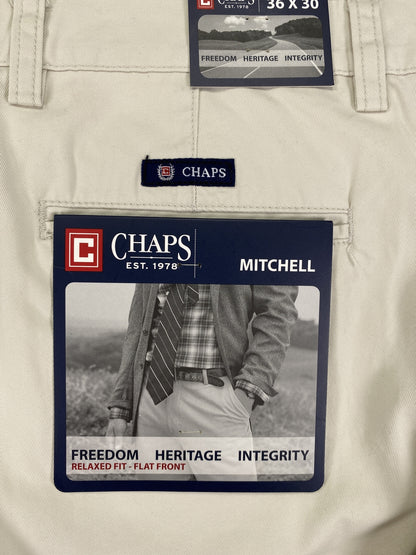 NEW Chaps Men’s Beige Mitchell Relaxed Fit Flat Front Pants - 36x30