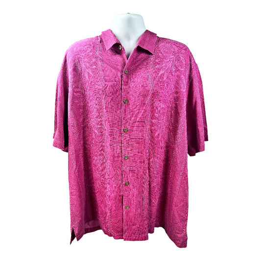 Tommy Bahama Men’s Pink 100% Silk Short Sleeve Camp Shirt - 3XL
