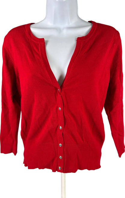 White House Black Market Women’s Red Solid 3/4 Sleeve Cardigan Sweater - M