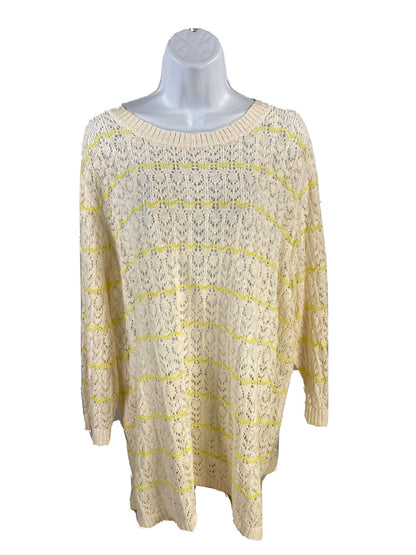 NEW CJ Banks Womens White/Yellow Open Knit Long Sleeve Sweater Sz Plus 3X