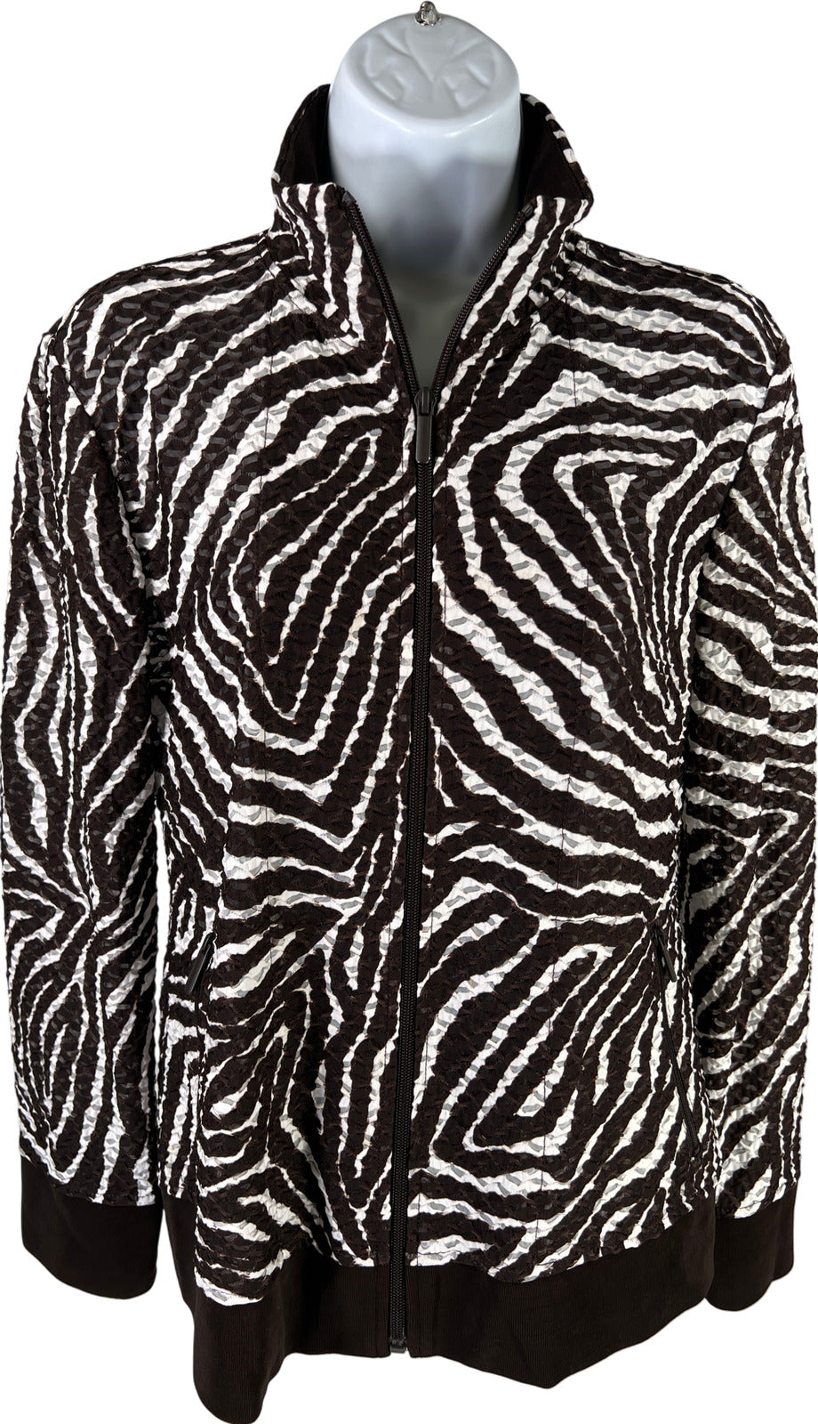 Chico’s Women’s Brown/White Semi-Sheer Full Zip Jacket - 0/US S