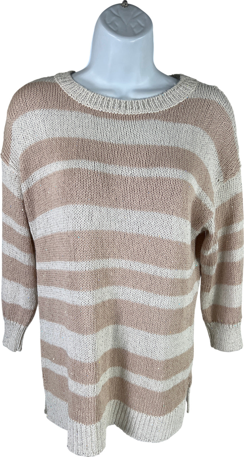 NEW Saks Fifth Avenue Women’s Beige Sequin Striped Knit Sweater - S