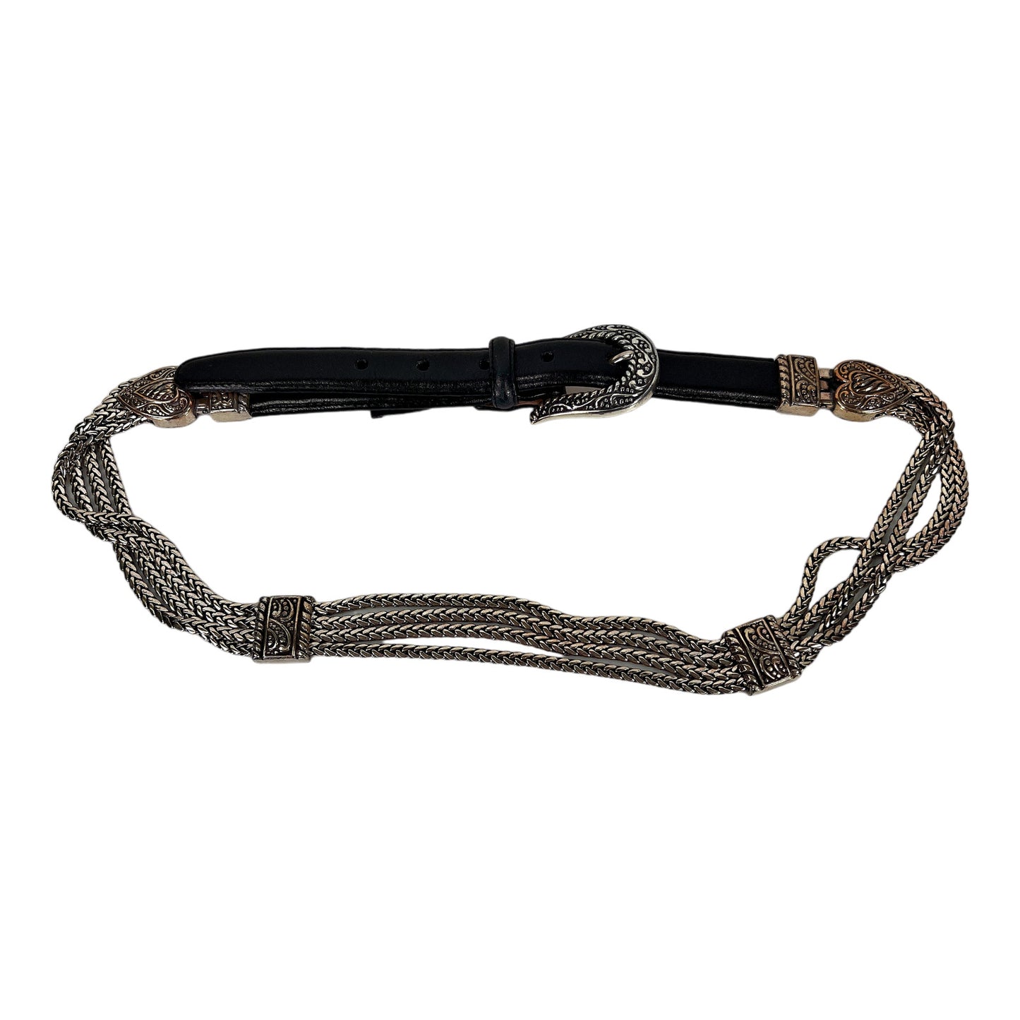 Brighton Women’s Black Leather & Chain Belt - L