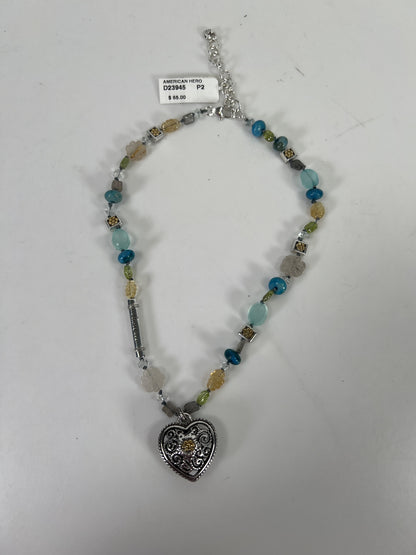 NEW Brighton Blue Beaded American Hero Heart Pendant Necklace