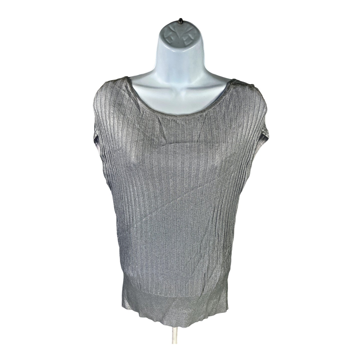 White House Black Market Women’s Silver Metallic Knit Ribbed Top - XS