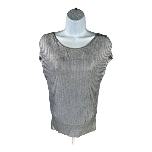 White House Black Market Women’s Silver Metallic Knit Ribbed Top - XS