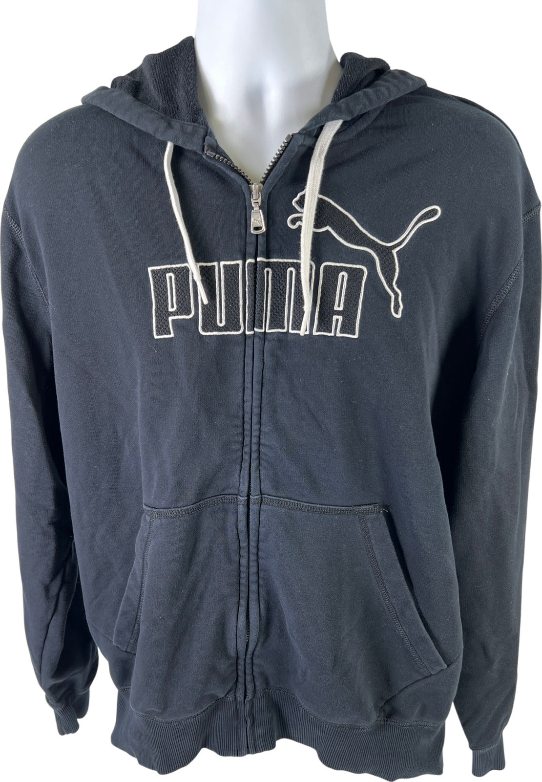 Puma Men’s Black Cotton Blend Full Zip Hoodie Sweatshirt - L