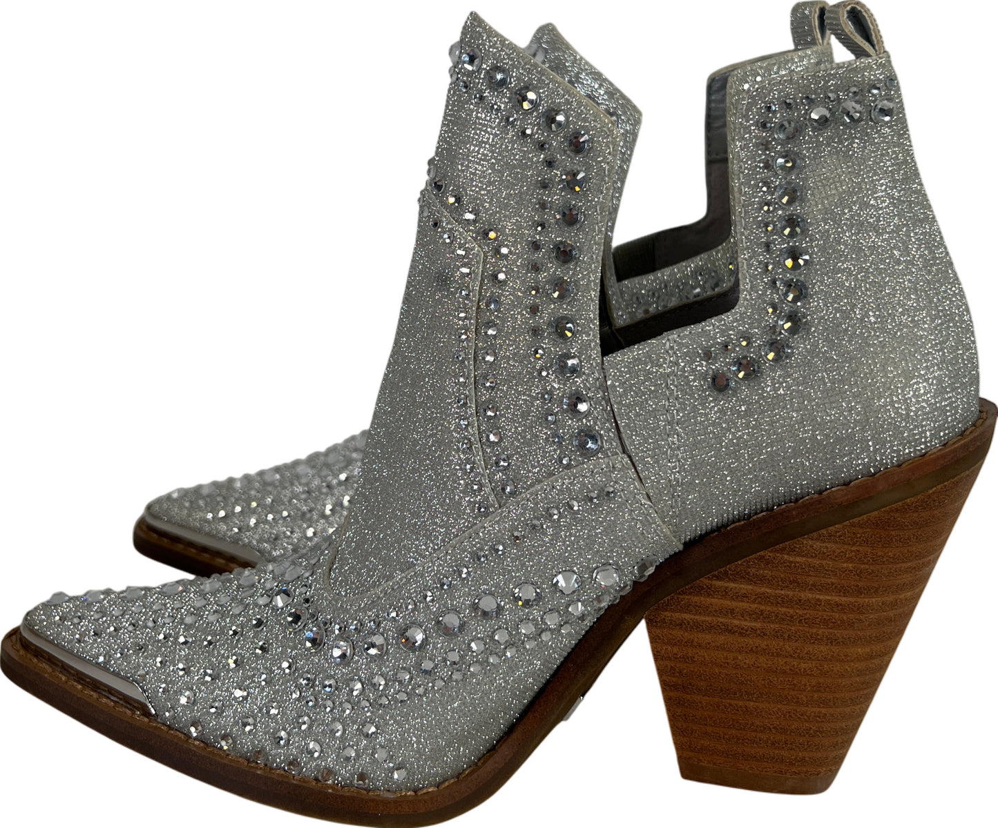 Gianni Bini Women’s Silver Rhinestone Block Heel Booties - 6.5 M