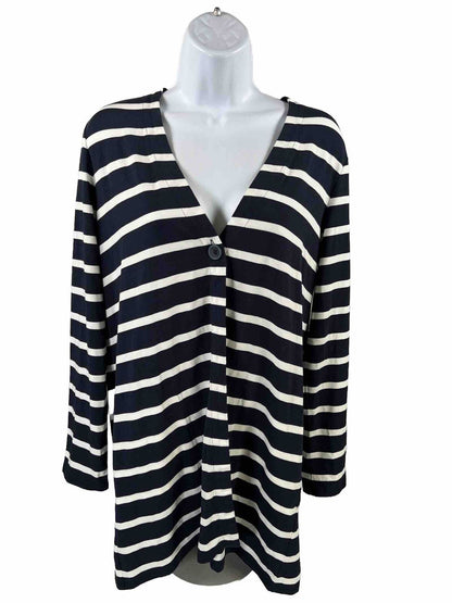 J.Jill Women's Blue/White Striped Long Sleeve Cardigan Sweater - S