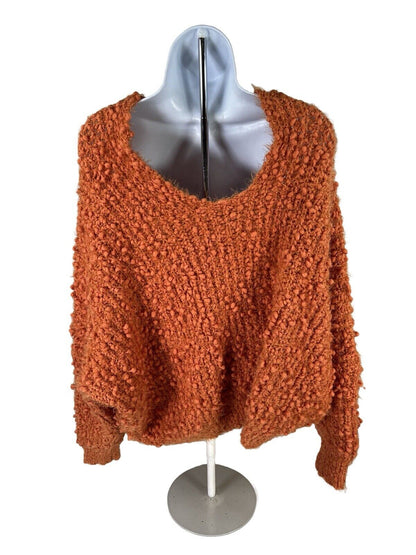 POL Women’s Orange Oversized Knit V-Neck Sweater - L