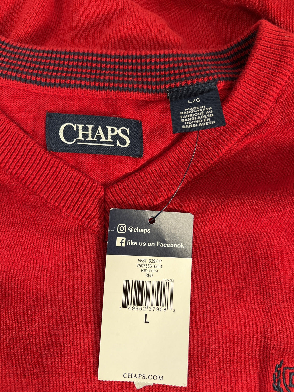 NEW Chaps Men’s Red Sleeveless Knit Sweater Vest - L