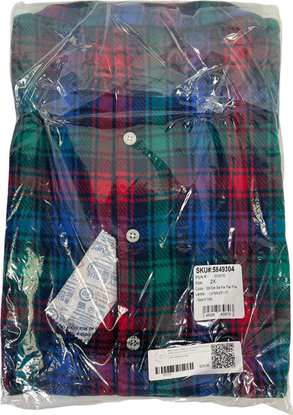 NEW Lands End Women’s Blue/Red Plaid Flannel Button Up Pajama Shirt - Plus 2X