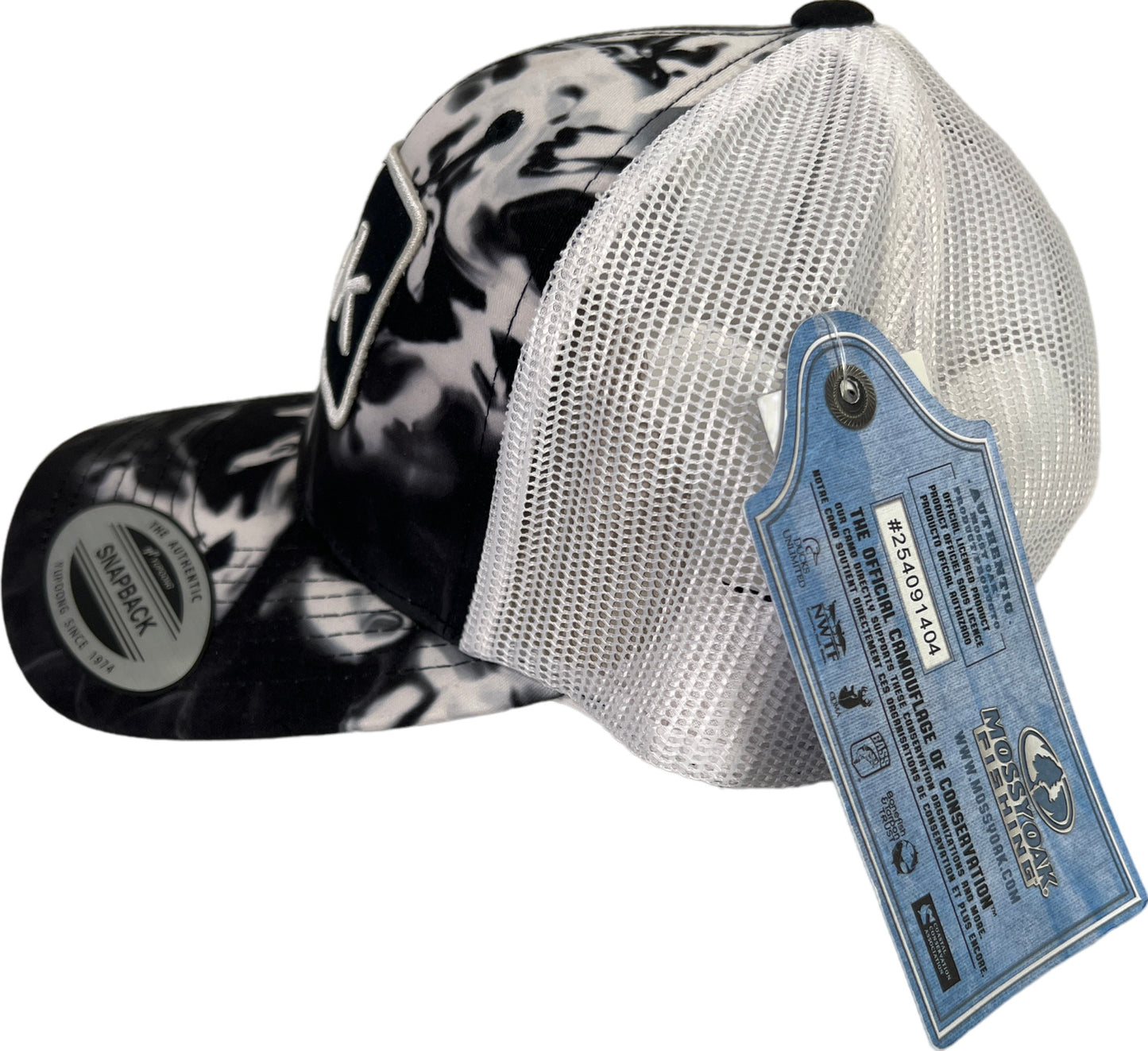 NEW HUK Black/White Mossy Oak Angler Mesh Back Snapback Hat - One Size