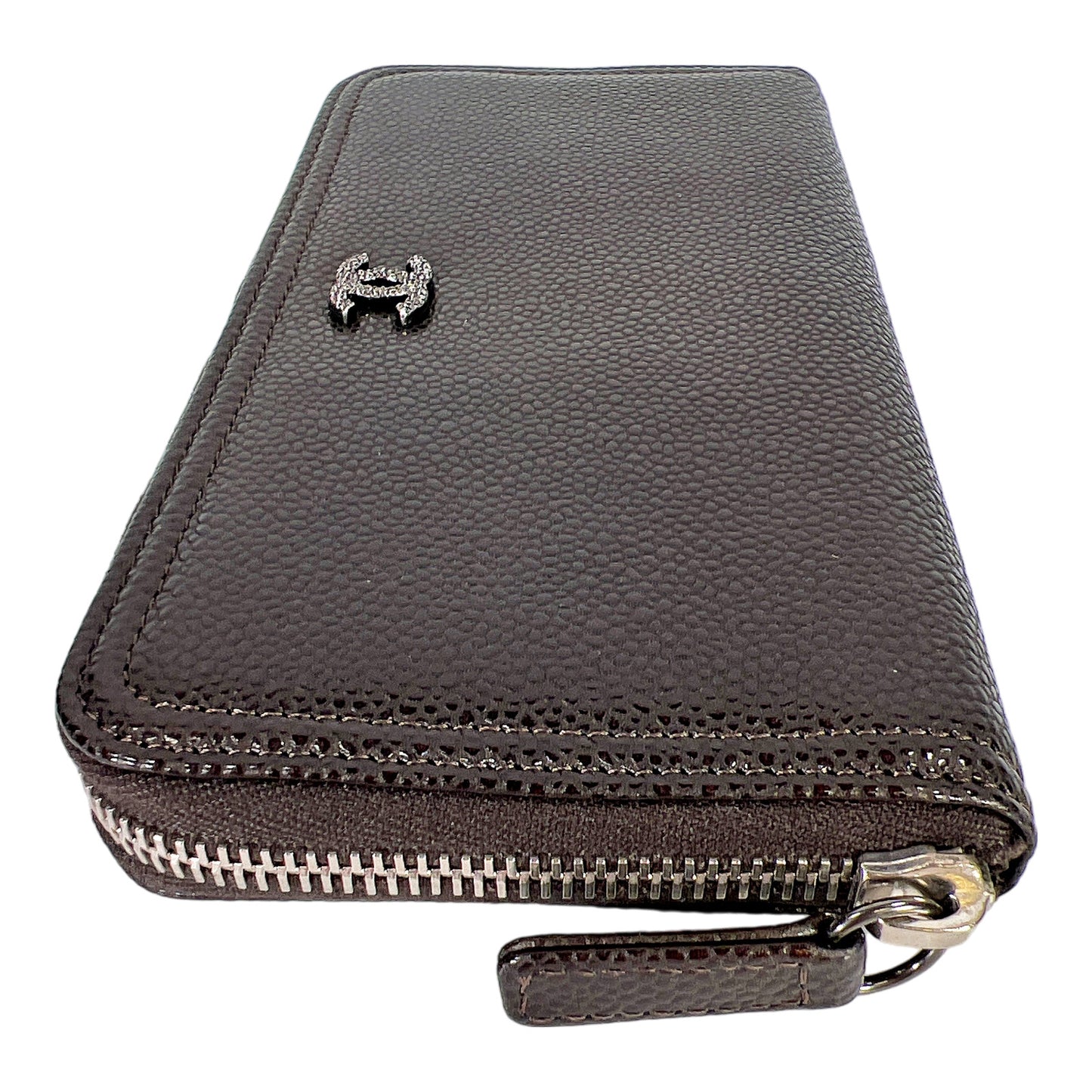 Chanel Brown Caviar Leather Zip Around Continental Wallet