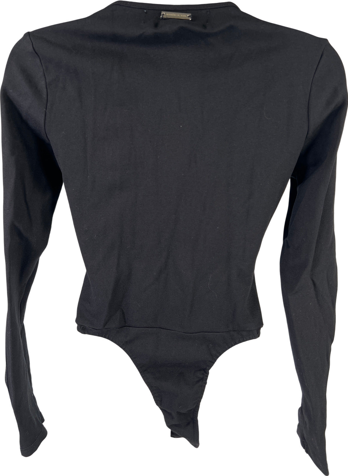 Maniere De Voir Women’s Black Zipper Accent Long Sleeve Bodysuit - 10