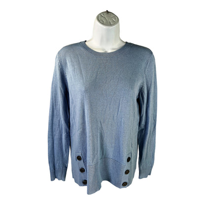 J.Jill Women’s Blue Button Accent Long Sleeve Sweater - S Petite