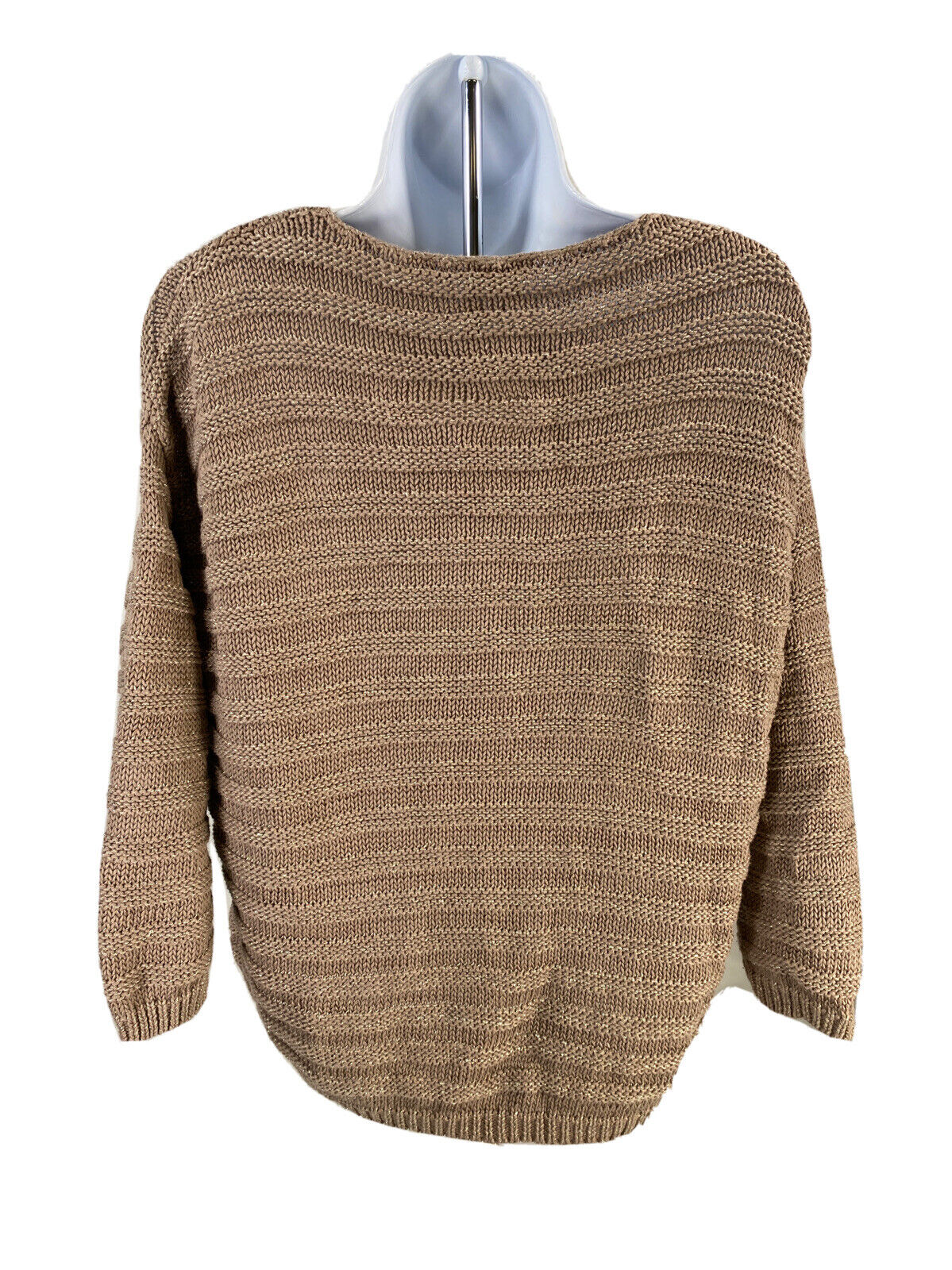 Chicos Women's Brown Metallic 3/4 Sleeve Knit Sweater Sz 1/M