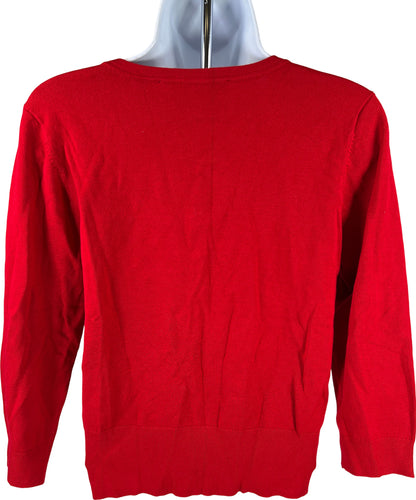 White House Black Market Women’s Red Solid 3/4 Sleeve Cardigan Sweater - M