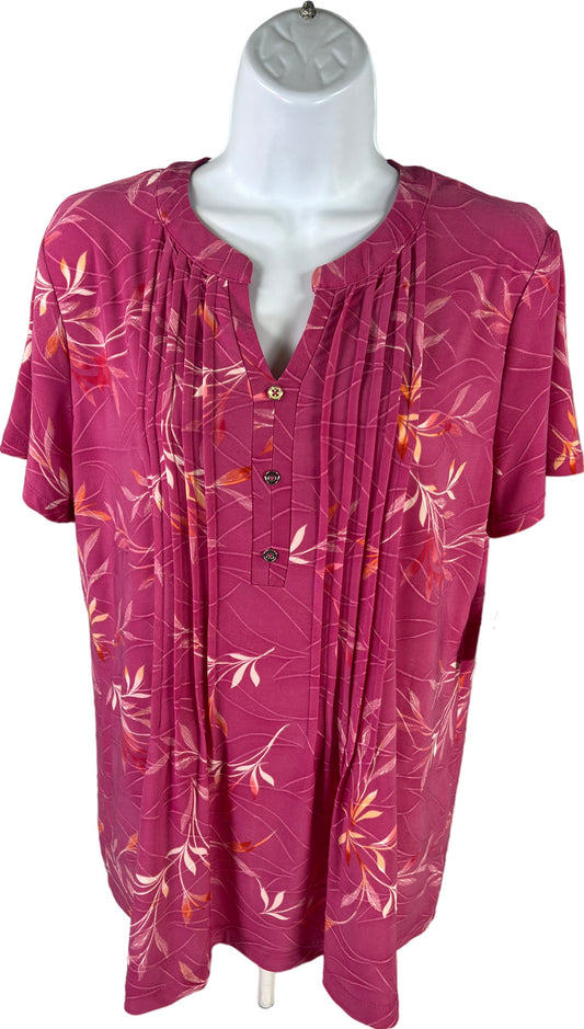 NEW Croft & Barrow Women’s Pink Floral Faux Button V-Neck Top - M