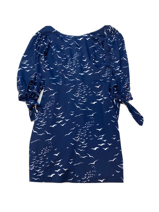 BCBG Generation Women's Blue Bird Print Tie Sleeve A-Line Dress Sz 2