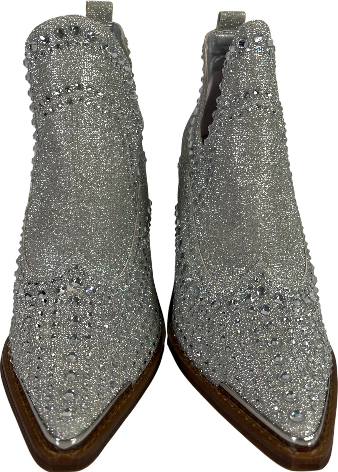 Gianni Bini Women’s Silver Rhinestone Block Heel Booties - 6.5 M