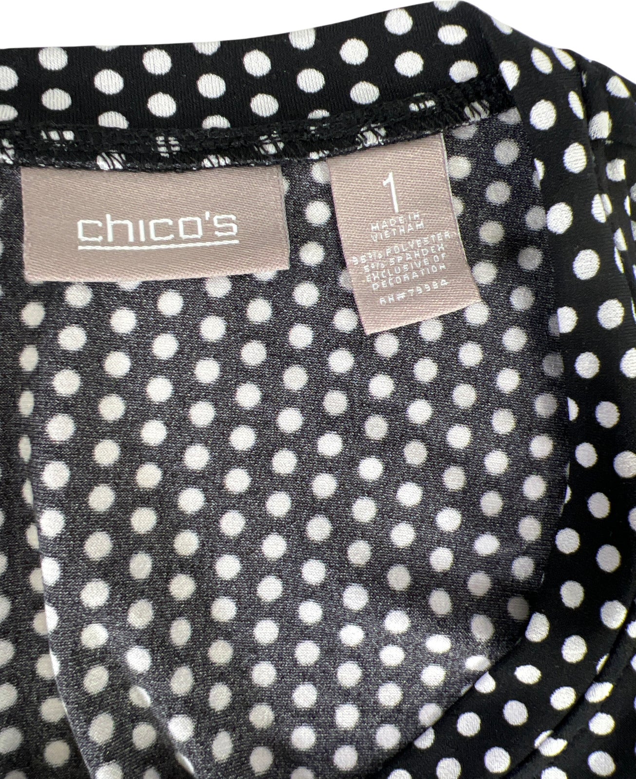 Chico’s Women’s Black/White 3/4 Sleeve Blouse - 1/ US S