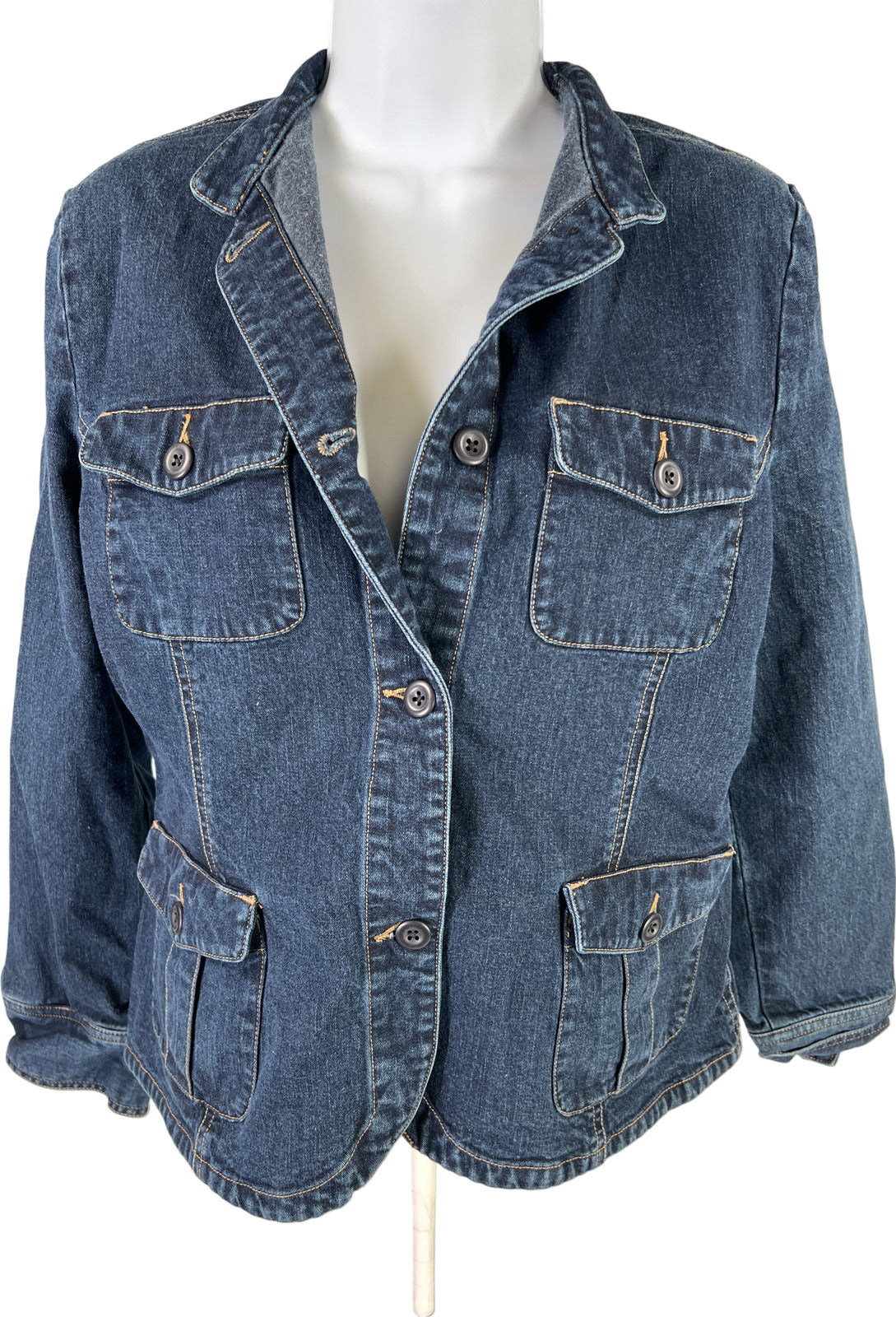 Lands End Women’s Dark Wash Button Up Denim Jean Jacket - M