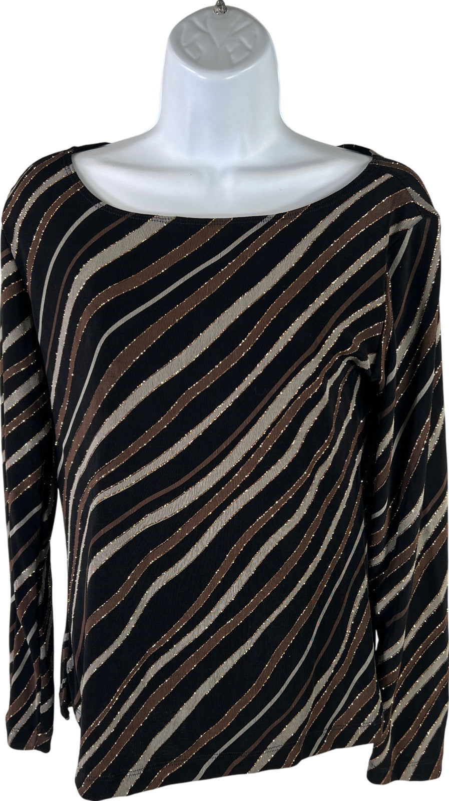 Chico’s Design Women’s Black/Brown Metallic Long Sleeve Blouse - 0/US S