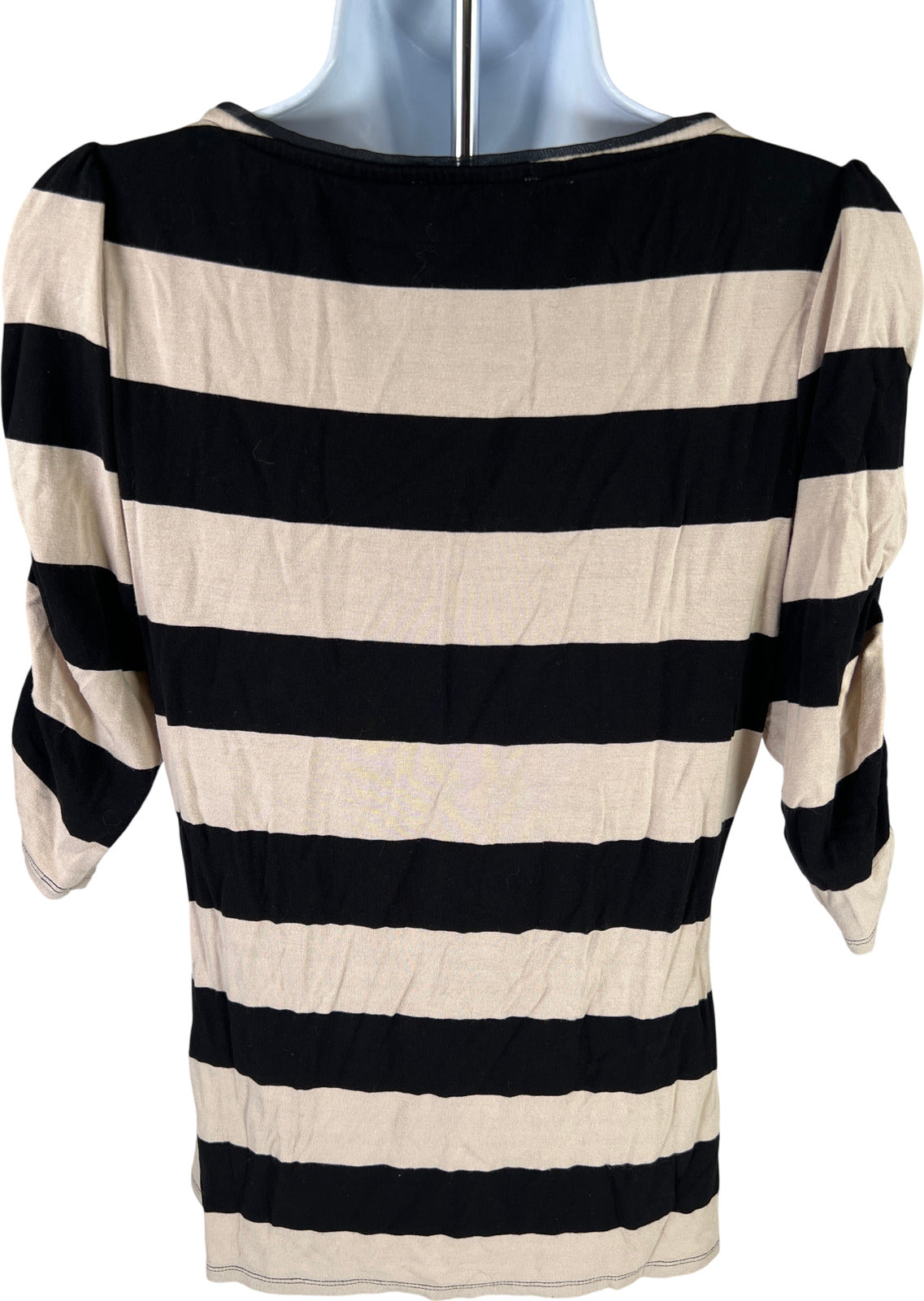 White House Black Market Women’s Black/Beige Striped 1/2 Sleeve Keyhole Top - S