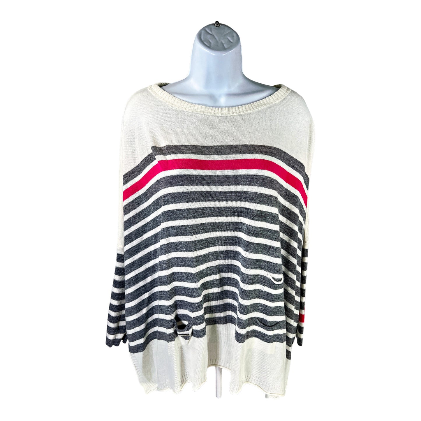 Mersey Women’s White/Gray Striped Long Sleeve Side Slit Sweater - One Size