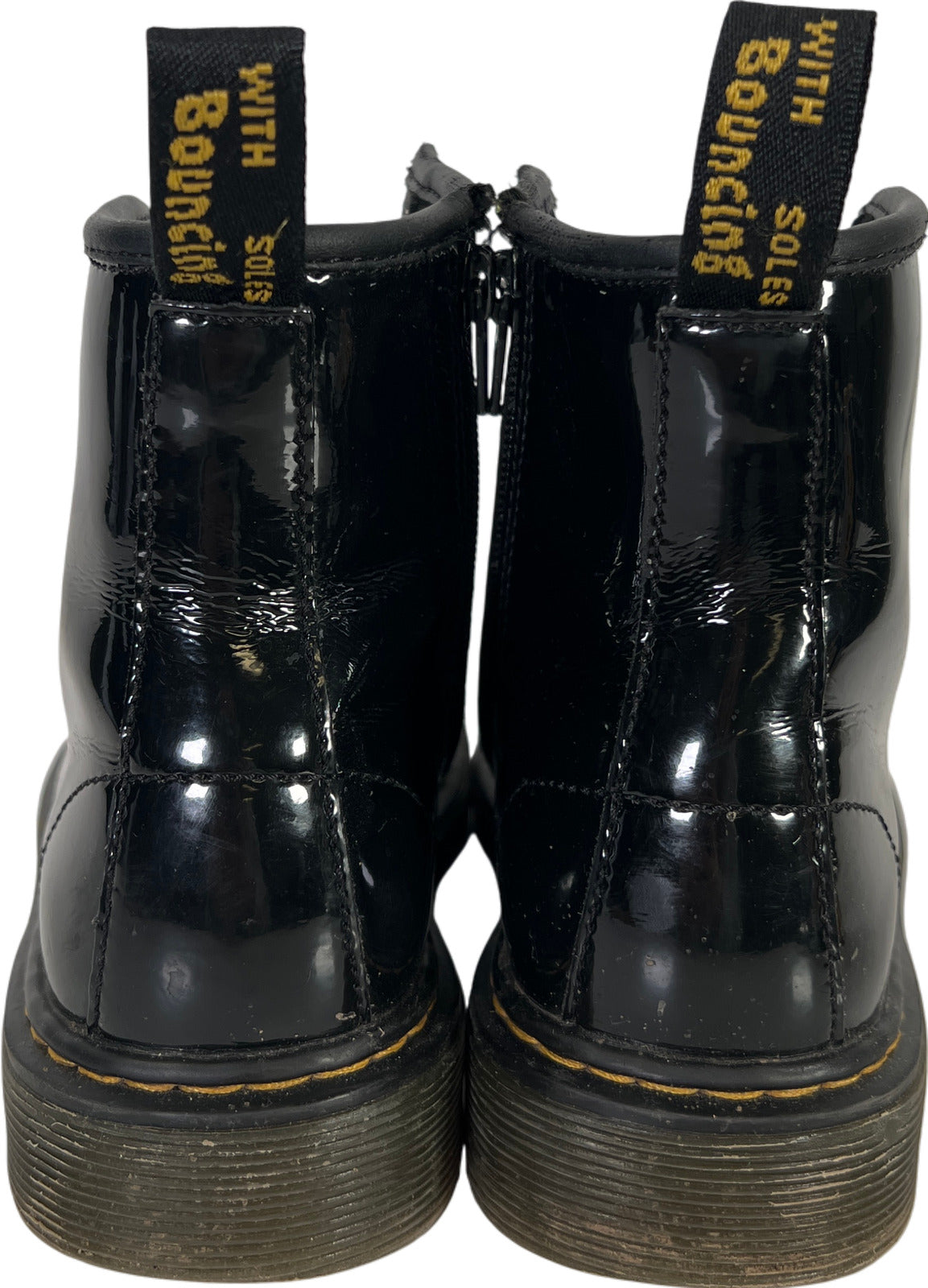 Doc Martens Junior/Girls Black Patent Leather Side Zip Lace Up Combat Boots - 3