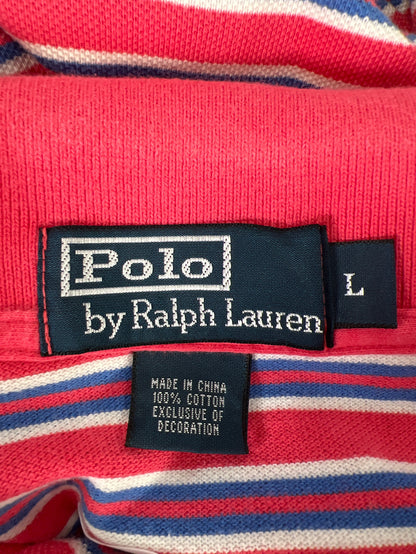 Polo Ralph Lauren Men’s Pink Striped Short Sleeve Cotton Polo Shirt - L