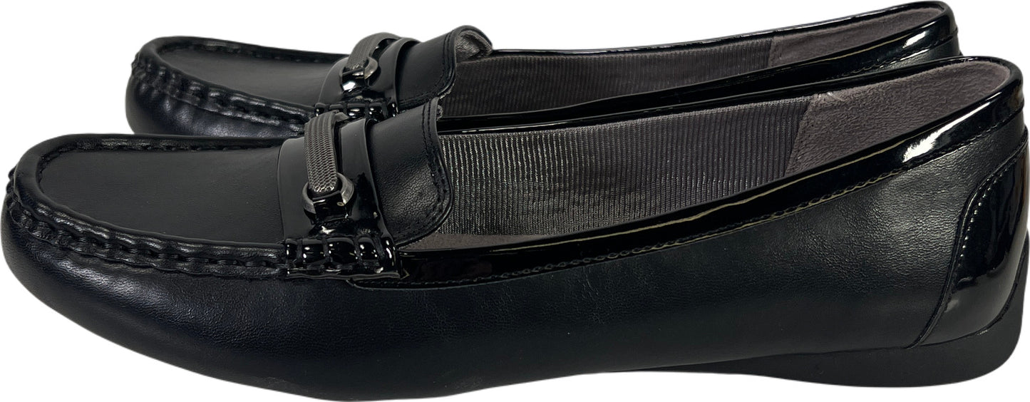 Abella Women’s Black Faux Leather Buckle Accent Loafers Flats - 8