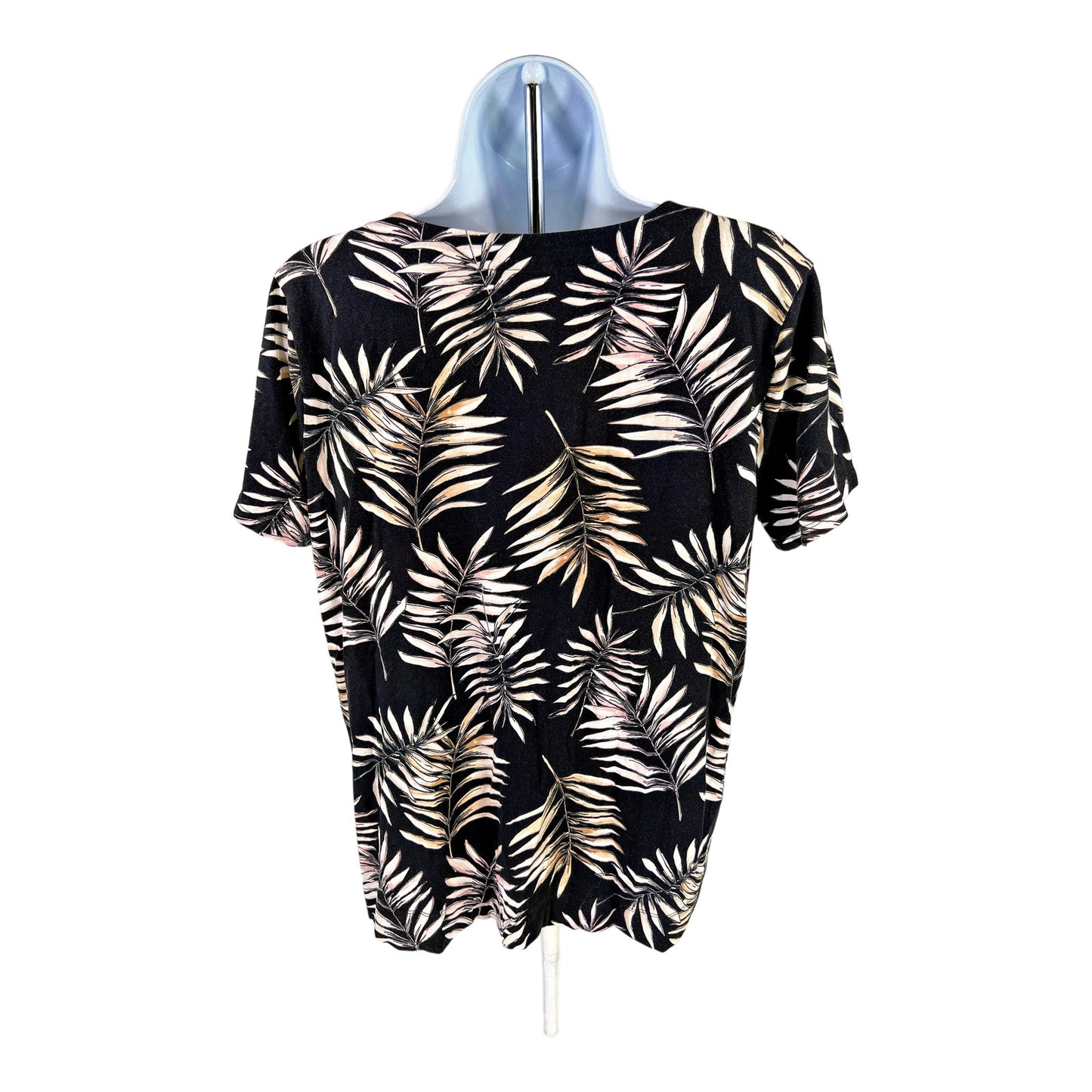 J.Jill Wearever Collection Women’s Black Palm Leaf V-Neck T-Shirt - M