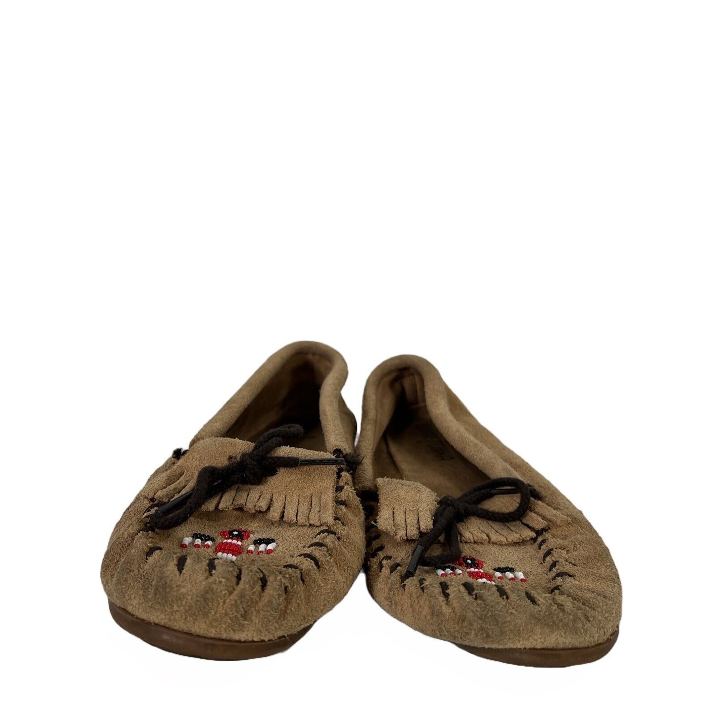 Minnetonka Kids Unisex Tan Suede Beaded Thunderbird Moccasins - 3