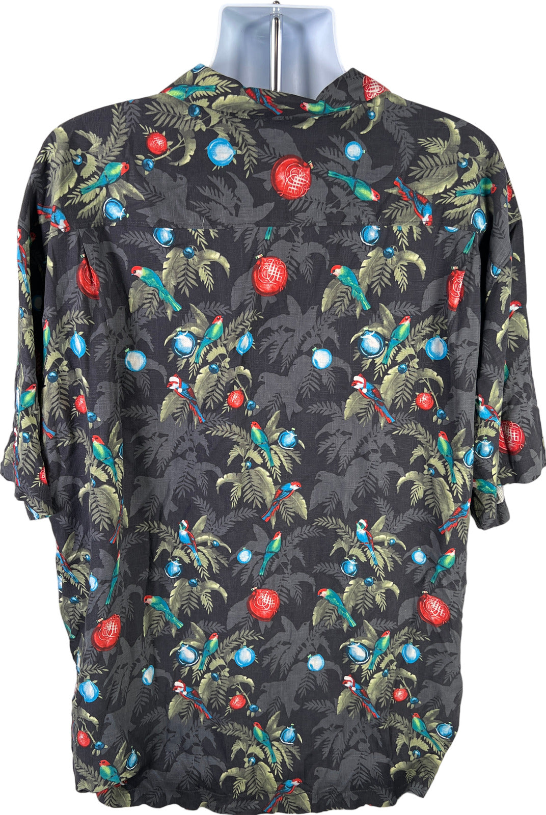 Tommy Bahama Men’s Gray Silk Hawaiian Christmas Birds Button Up Shirt - 3XL