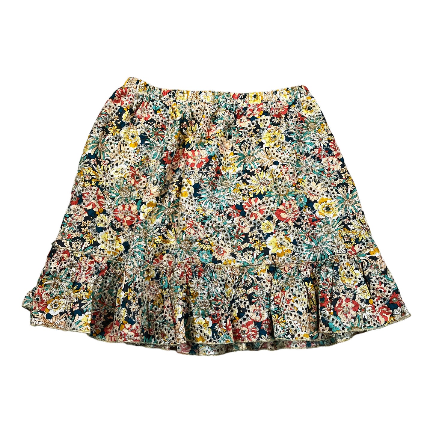 NEW Solitaire Women’s Multi-Color Floral Eyelet Ruffle Pull On Skirt - L