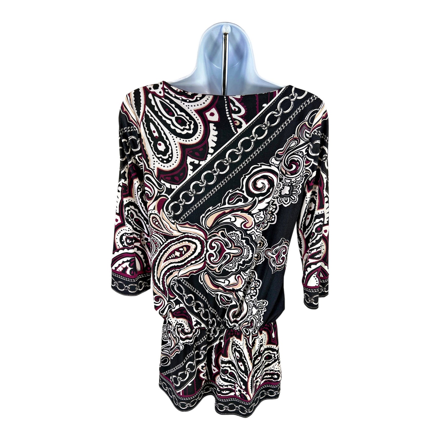 White House Black Market Women’s Black/Purple 3/4 Sleeve Tunic Blouse - XS