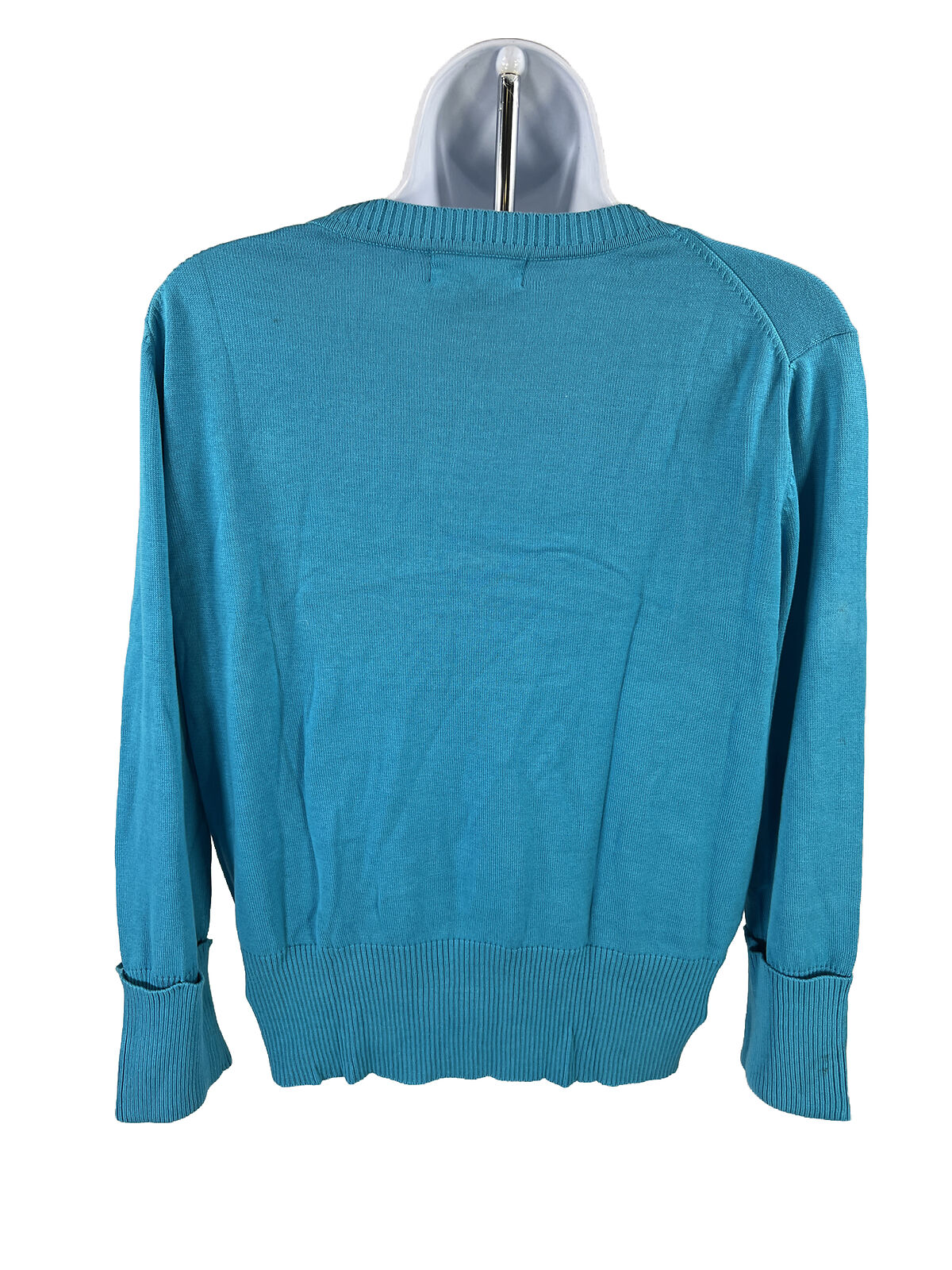 NEW Votre Nom Women's Blue Silk Blend Long Sleeve V-Neck Sweater - XL