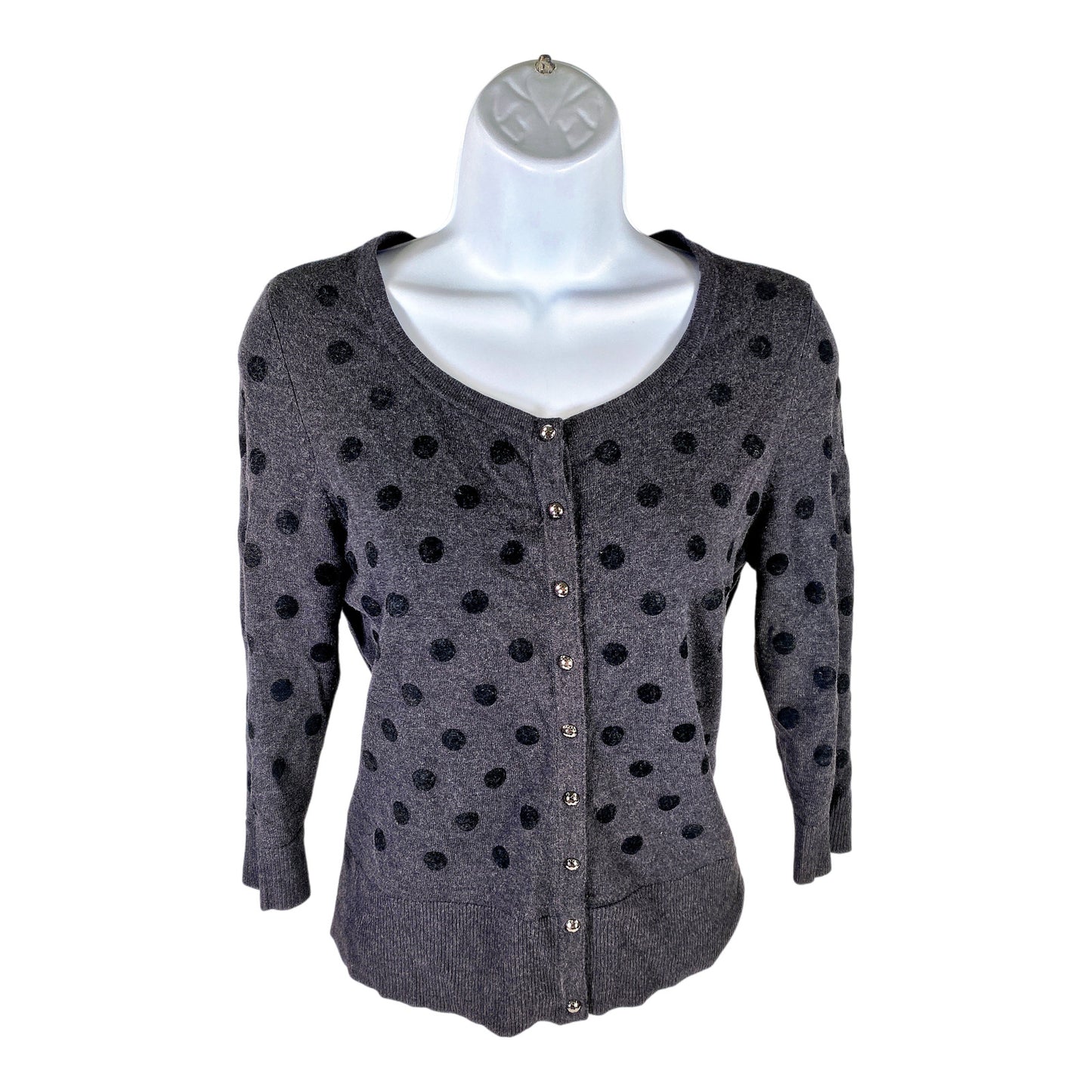 White House Black Market Women’s Gray Polka Dot 3/4 Sleeve Sweater - XS