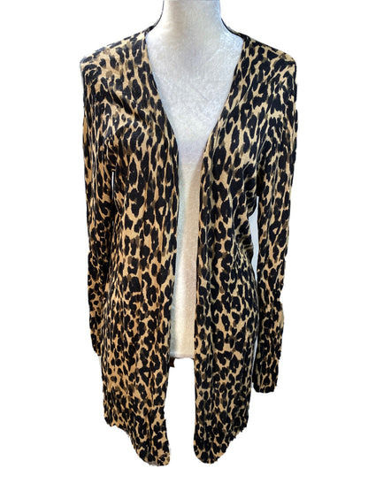 Halogen Women's Brown/Black Animal Print Long Open Cardigan Sweater - 1