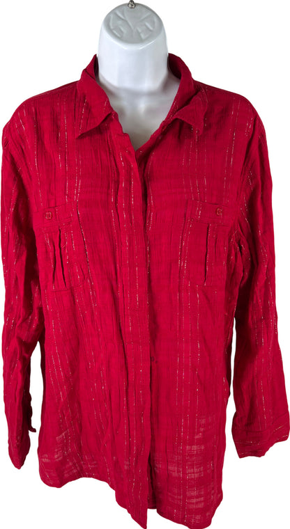 Chico’s Women’s Red Metallic Long Sleeve Button Up Shirt - 3/US XL